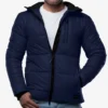 Colby Navy Blue Mens Puffer Coat With Hood Water - Resistant