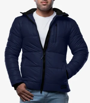 Colby Navy Blue Mens Puffer Coat With Hood Water - Resistant