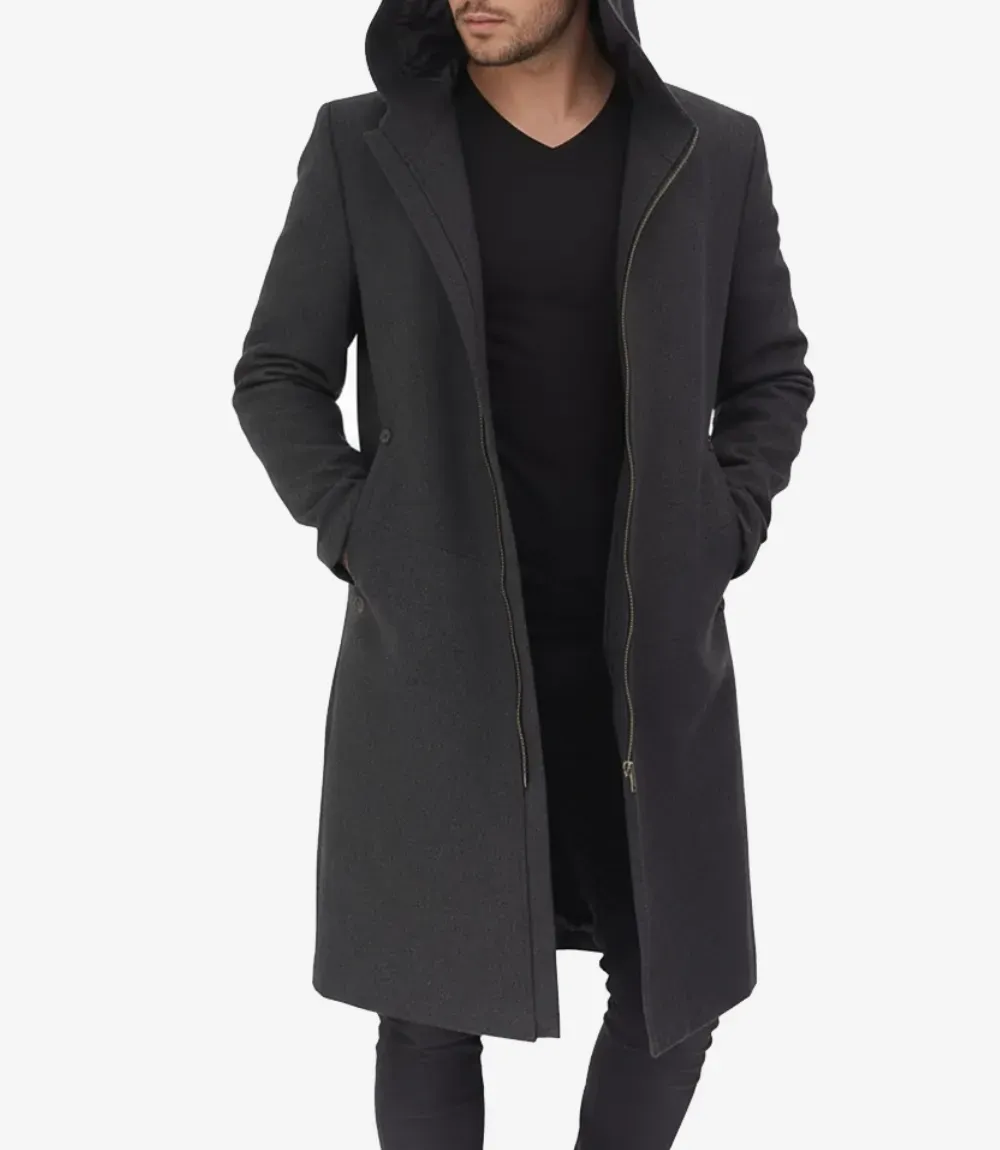 Men’s Hooded Gray Wool Overcoat | Long Length Warm Winter Coat Men’s Hooded Gray Wool Overcoat | Long Length Warm Winter Coat