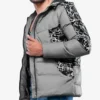 Karter Mens Duck Down Light Gray Patterned Puffer Jacket With Hood