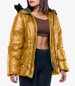 Lexie Women’s Duck Down Gold Puffer Jacket - 700 Fill Insulation