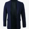 Women's Notch Lapel Navy Blue Wool Blazer - Single Button Closure