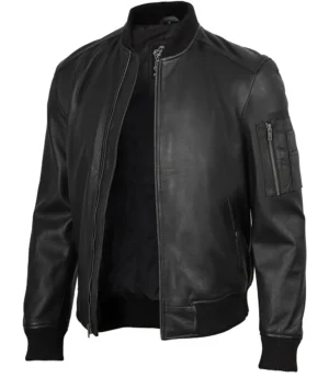Men's Bryan Black Bomber Leather Jacket – Minimalist Edition