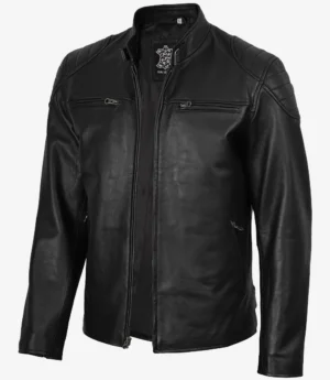 Men's Black Lambskin Leather Biker Style Jacket