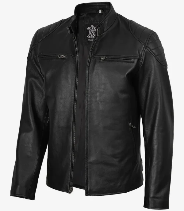 Men's Black Lambskin Leather Biker Style Jacket