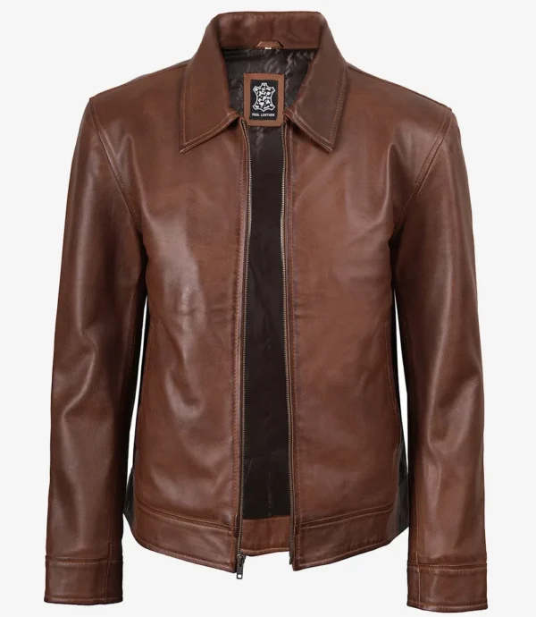 Mens Classic Cognac Harrington Leather Jacket