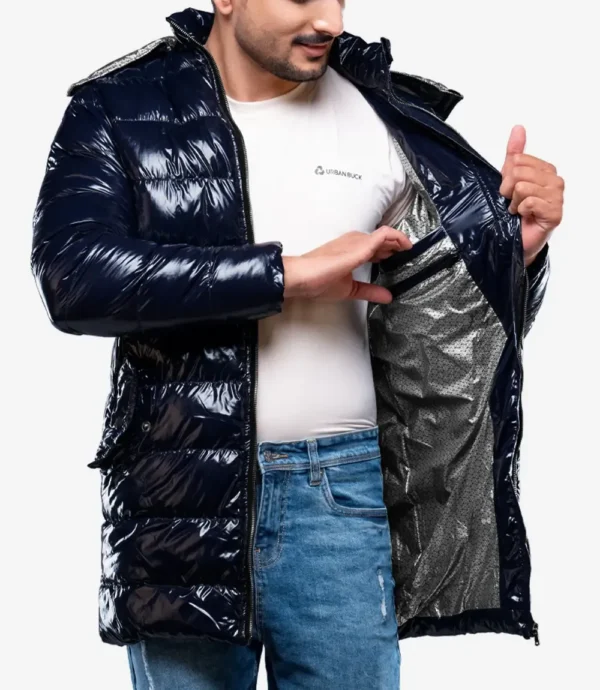 Carlos Men's Duck Down Navy Blue Puffer Jacket with Hood