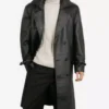 Mens Double-Breasted Black Lambskin Leather Coat - Knee Length