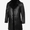 Men's Black 3/4 Length Shearling Leather Coat