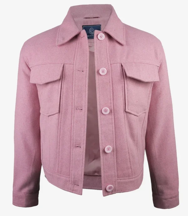 Women’s Classic Pink Wool Button-Up Jacket - Trucker Style