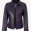 Womens Shirt Collar Purple Leather Jacket