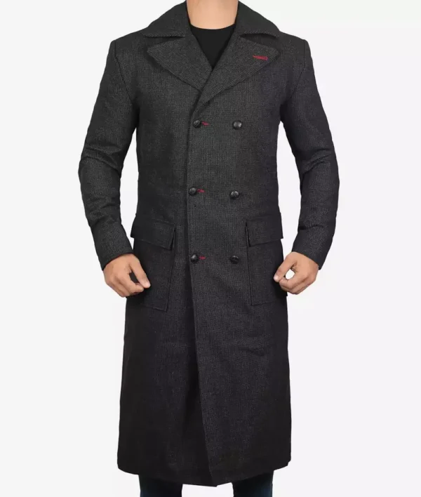 Men’s Double-Breasted Detective Gray Wool Coat