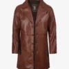 Mens Real Leather 3/4 Length Cognac Coat