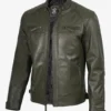 Mens Quilted Shoulder Olive Green Biker Style Leather Jacket