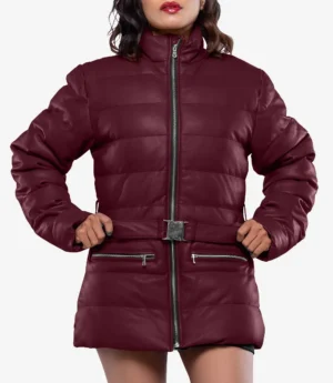 Robin Womens Vegan Leather Duck Down Maroon Puffer Jacket