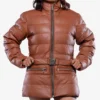 Robin Womens Vegan Leather Duck Down Cognac Puffer Jacket