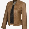 Amy Womens Camel Brown Biker Style Leather Jacket