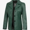 Womens Three Button Green Leather Blazer