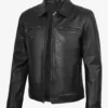 Mens Classic Shirt Collar Black Leather Jacket