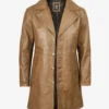 Mens Real Leather 3/4 Length Camel Brown Coat
