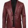 Men's Notch Lapel Maroon Leather Blazer – Two Button