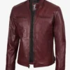 Men's Burgundy Biker Style Leather Jacket