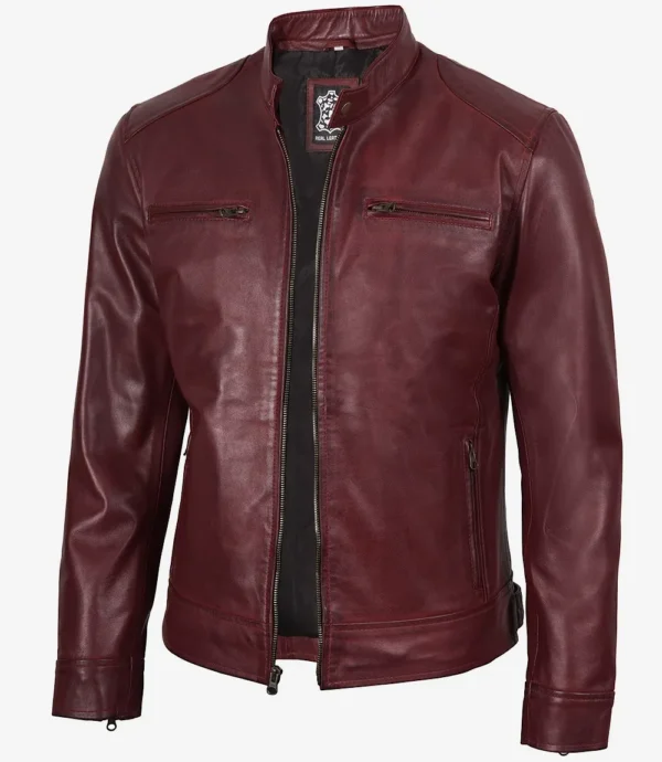 Men's Burgundy Biker Style Leather Jacket