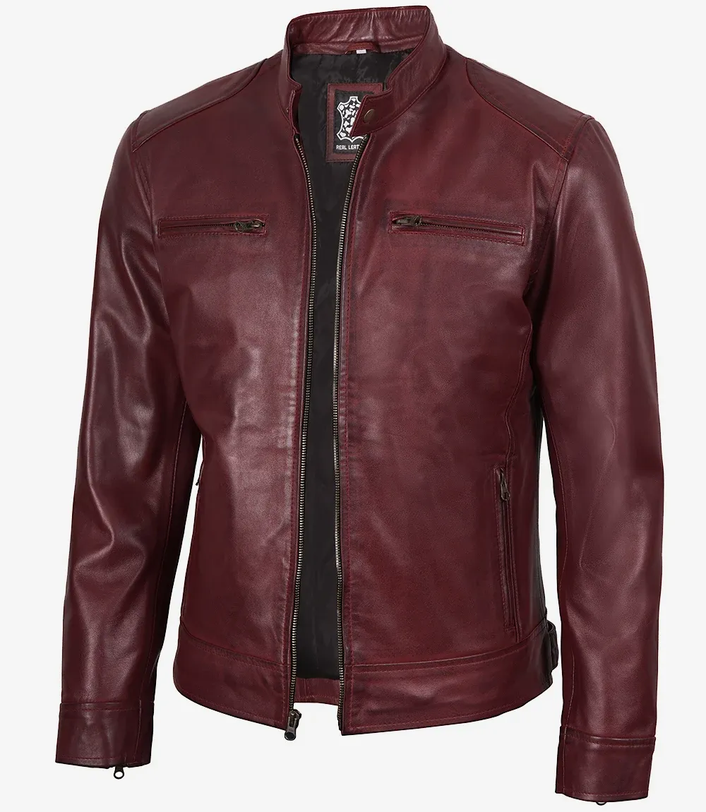 Men's Burgundy Biker Style Leather Jacket Men's Burgundy Biker Style Leather Jacket