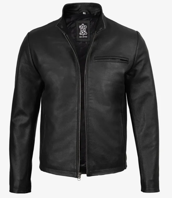 Mens Black Biker Style Cowhide Leather Jacket