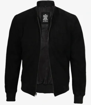 Men's Premium Black Suede Bomber Jacket