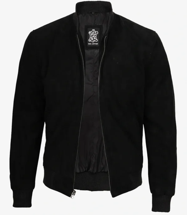 Men's Premium Black Suede Bomber Jacket