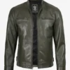 Dodge Olive Green Biker Style Leather Jacket for Men