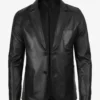 Mens Two Button Black Leather Blazer - Notch Lapel