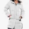 Ella Women’s White Hooded Parka Puffer Jacket – Long Length