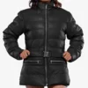 Robin Womens Vegan Leather Duck Down Black Puffer Jacket