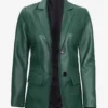 Womens Two Button Green Leather Blazer