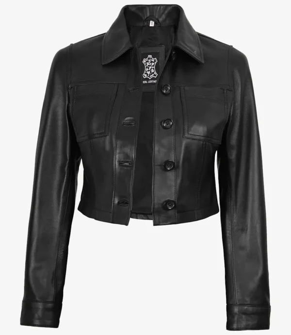 Womens Cropped Black Leather Jacket