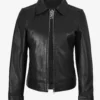 Jose Womens Black Shirt Collar Harrington Leather Jacket