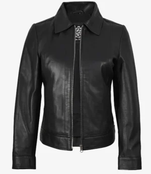 Jose Womens Black Shirt Collar Harrington Leather Jacket