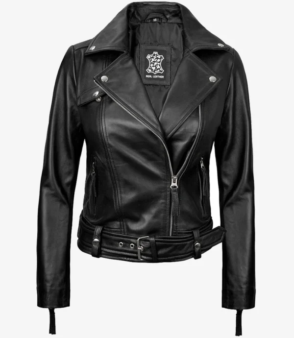 Women's Black Asymmetrical Biker Style Leather Jacket