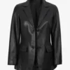 Shannon Women's Two Button Black Leather Blazer