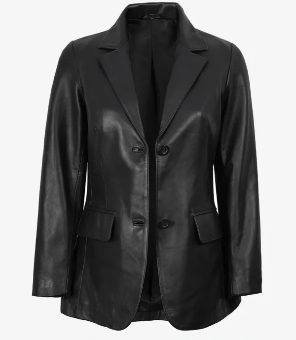 Shannon Women's Two Button Black Leather Blazer