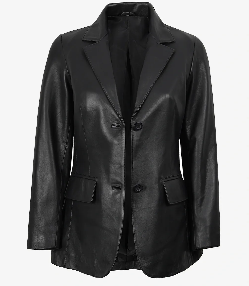 Shannon Women's Two Button Black Leather Blazer Shannon Women's Two Button Black Leather Blazer