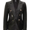 Kim Women's Double Breasted Black Leather Blazer