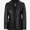 Womens Single Button Black Leather Blazer - Peak Lapel