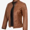Womens Real Lambskin Leather Tan Biker Style Jacket