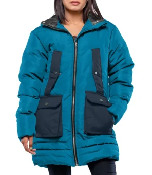 Reid Womens Every Blue & Navy Blue Puffer Jacket With Hood