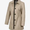 Women's Real Lambskin Leather 3/4 Length Beige Coat