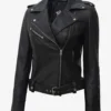 Margaret Womens Black Biker Style Leather Jacket With Belt