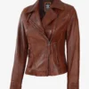 Women's Cognac Brown Asymmetrical Leather Biker Jacket